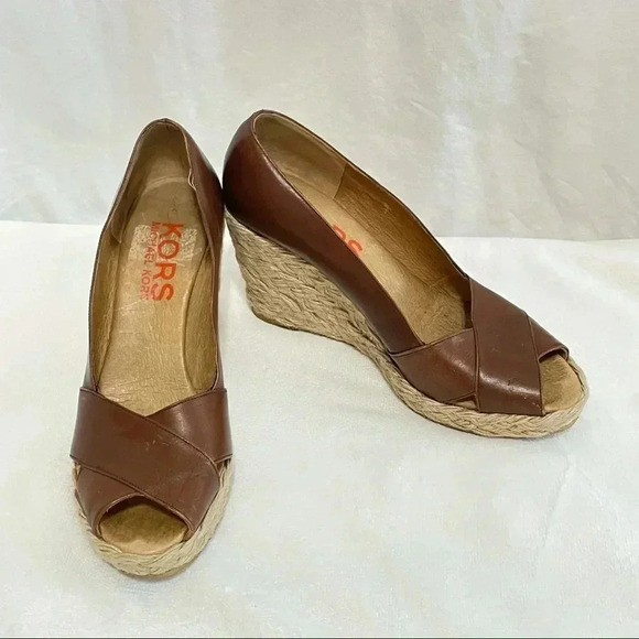 Michael Kors Leather Wedge Sandals Espadrilles - Picture 1 of 9